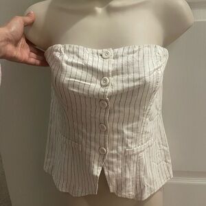 Striped Button-Up Strapless Top